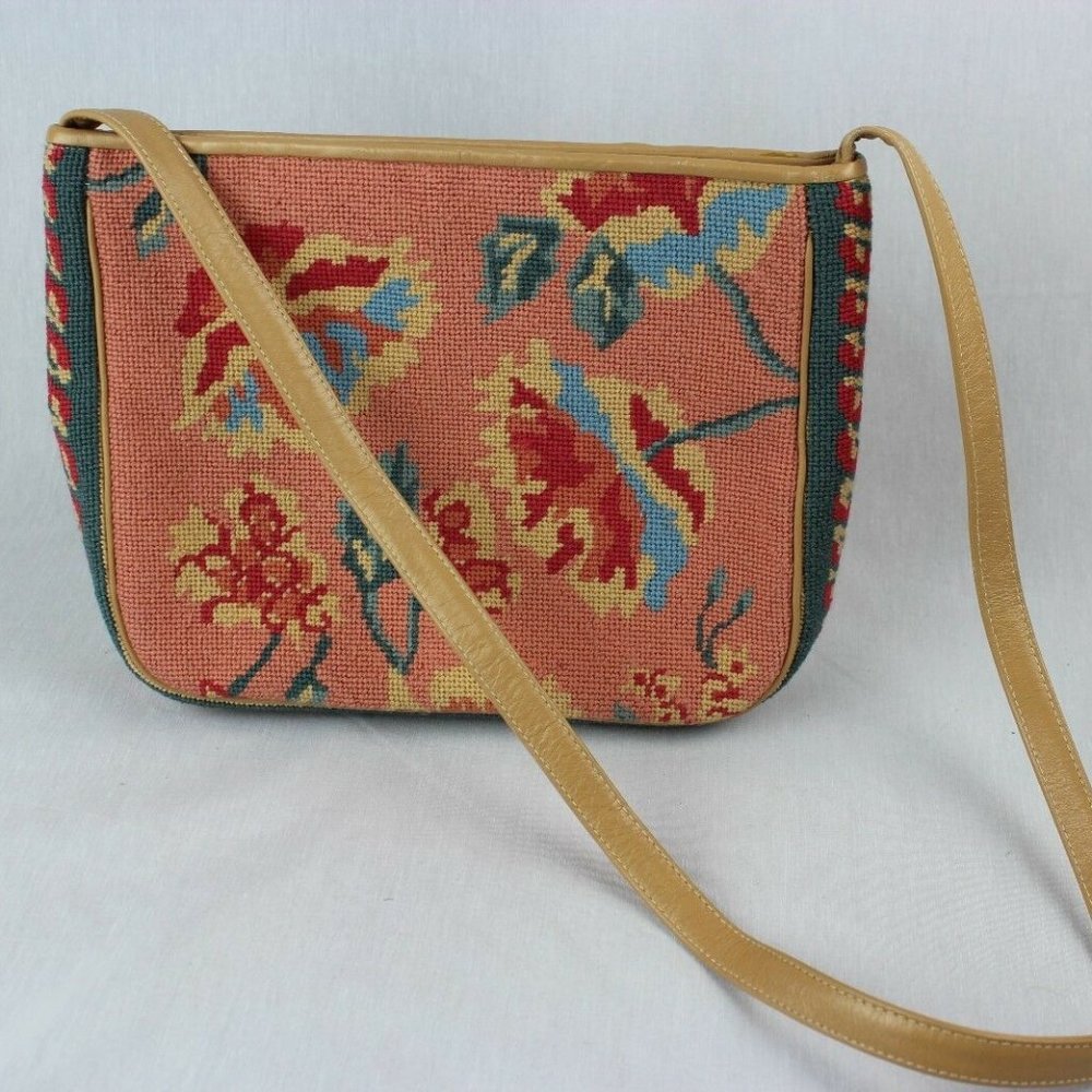 Elizabeth Turner Handmade Cross-Stitch Pink Purse